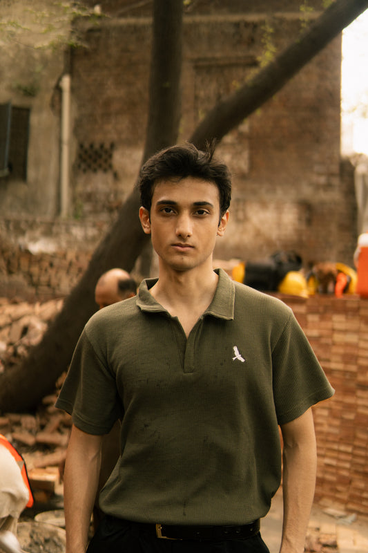 Olive Green Waffle Polo