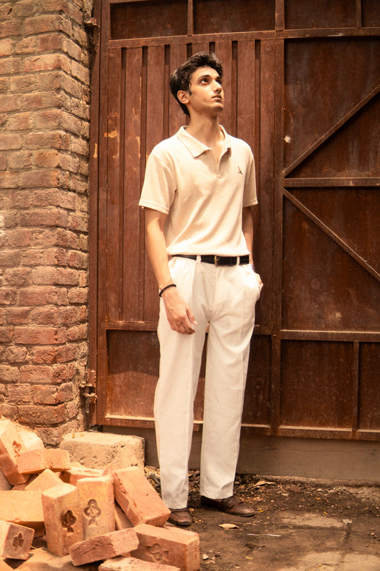 Cream Waffle Polo